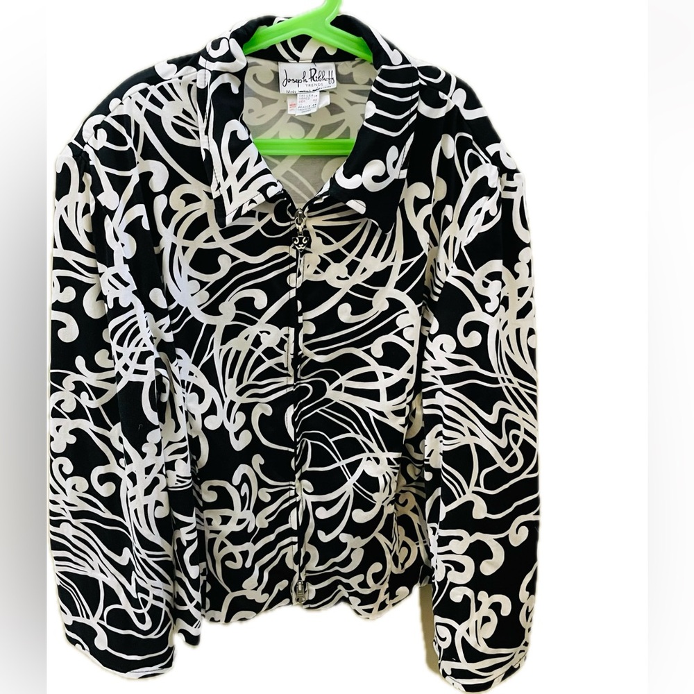 Joseph Ribkoff Vintage Black and White Patterned Bomber Jacket